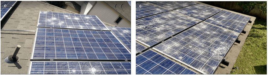 Aerial view of hail damage solar panels