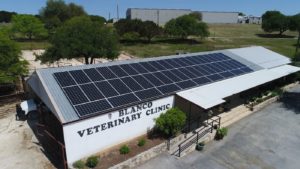 Blanco Veterinary Clinic solar system installed on roof