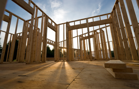 New construction build inside frame of home looking out